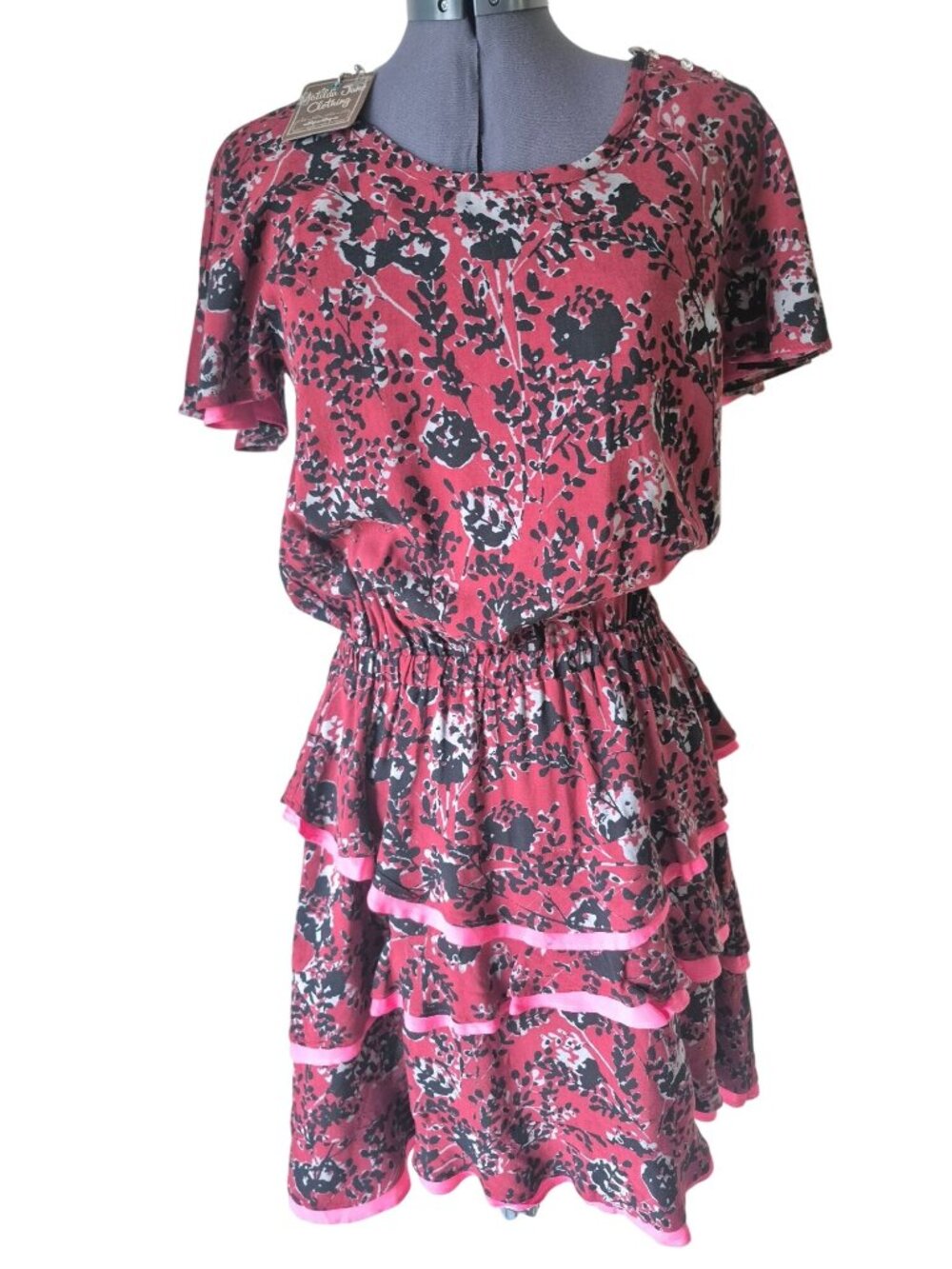Matilda Jane Helena Women's Burgundy Floral Tiered Ruffle Dress Size S